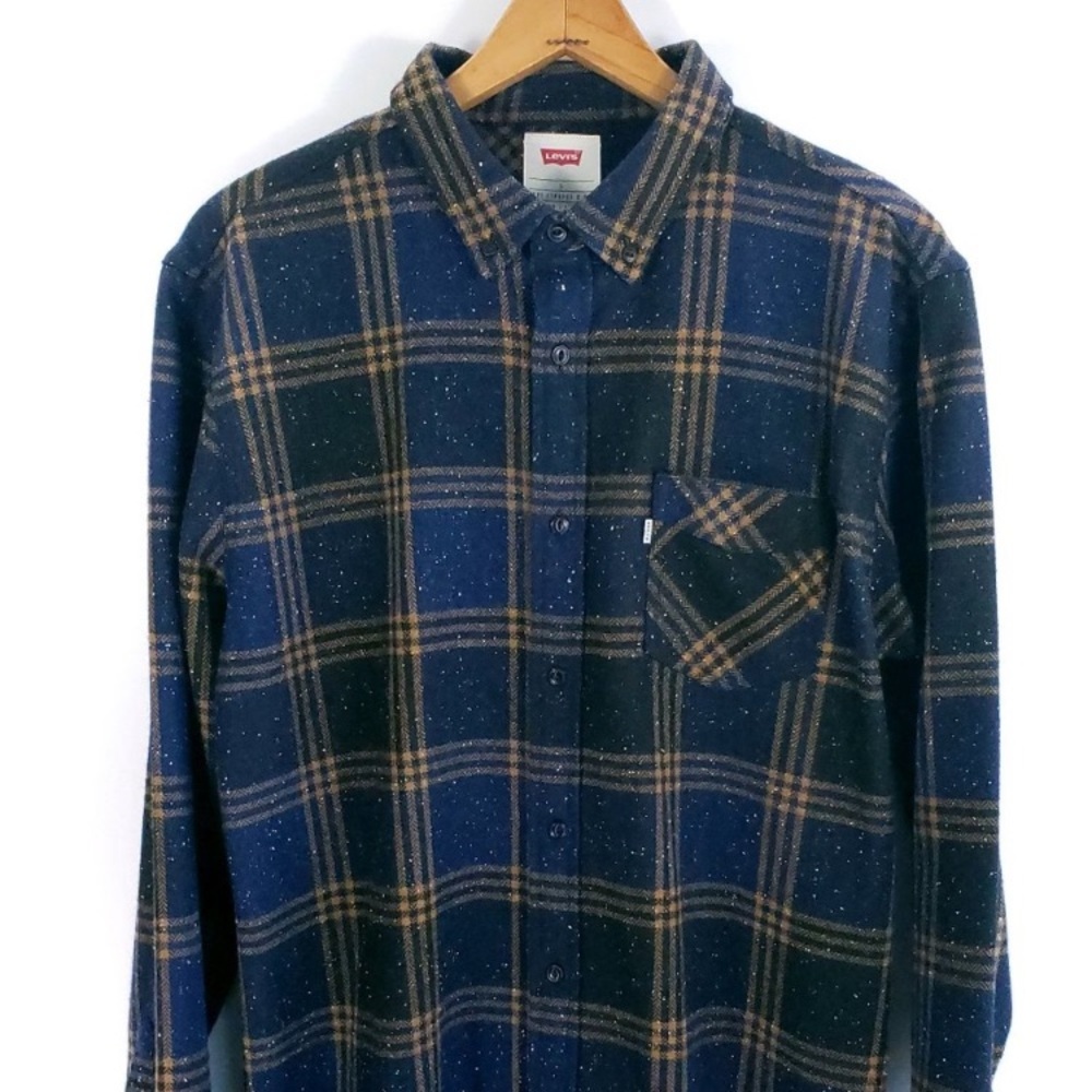 Levi's Navy and Tan Plaid Button Down Shirt
